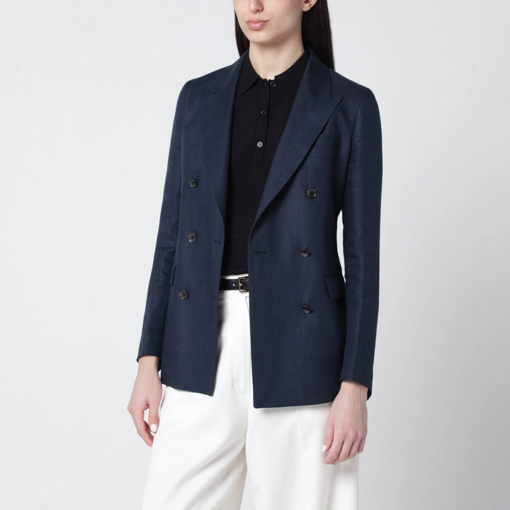 Tagliatore - Navy blue double-breasted linen jacket