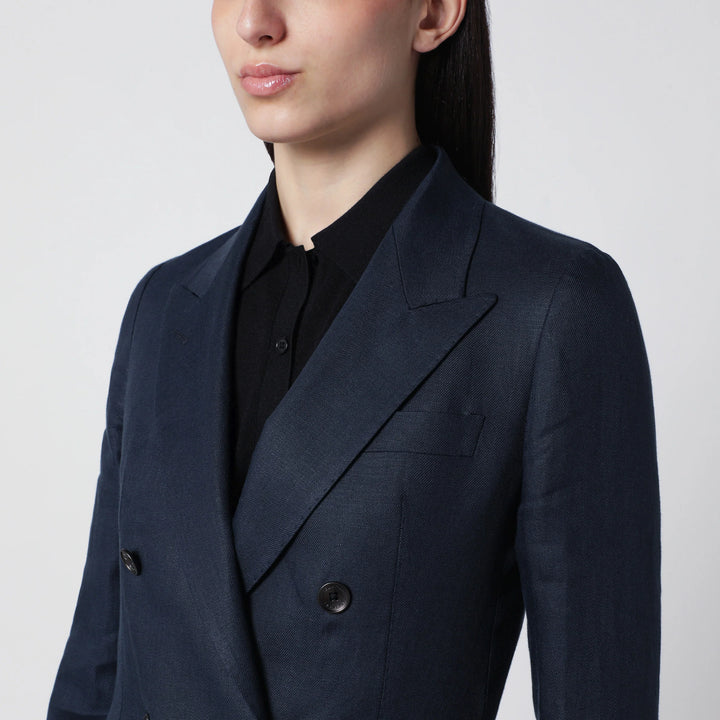 Tagliatore - Navy blue double-breasted linen jacket
