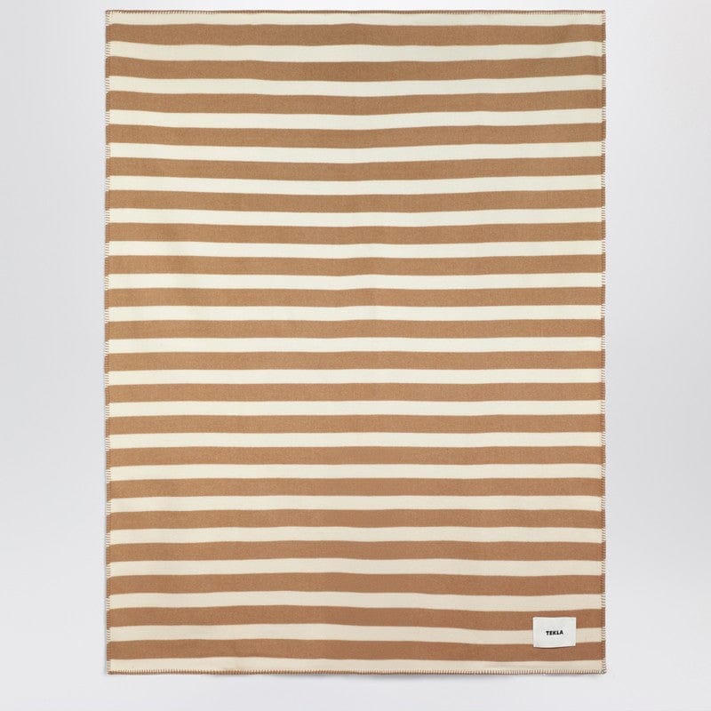 Decor Tekla - Ivory and beige striped wool blanket 130x180 - One size Brand