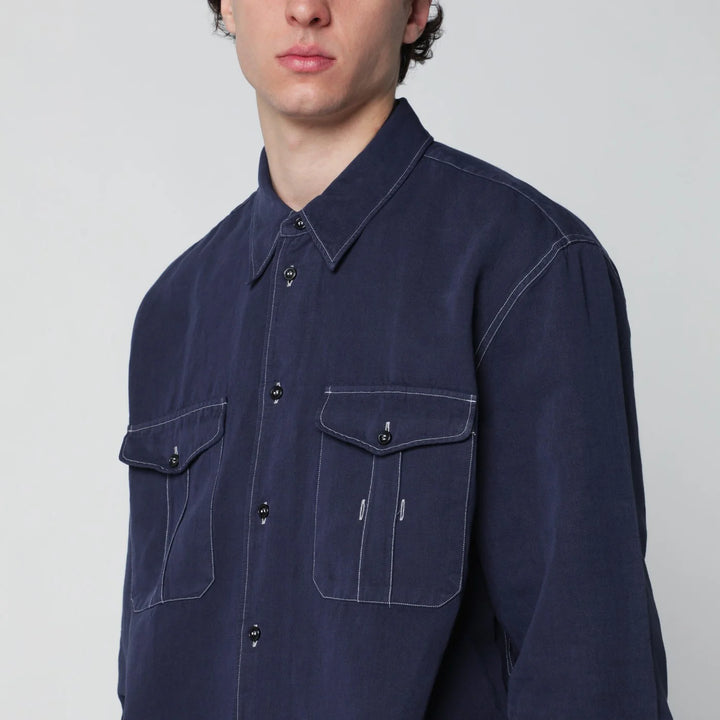 STUDIO NICHOLSON - Louro shirt indigo blue in cotton and linen