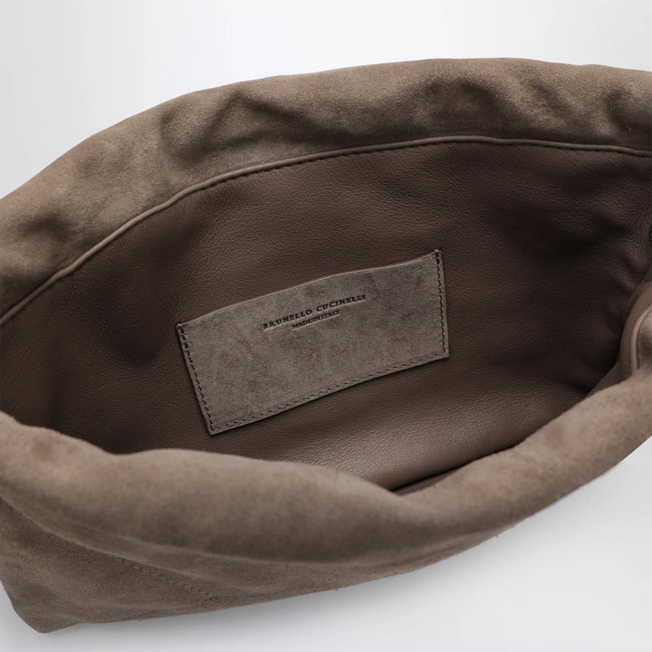 Brunello Cucinelli - BC Duo Pouch brown suede bag with monile detail
