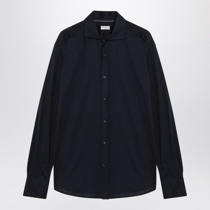 Shirts & Tops Brunello Cucinelli - Navy blue silk and cotton shirt - L Brand