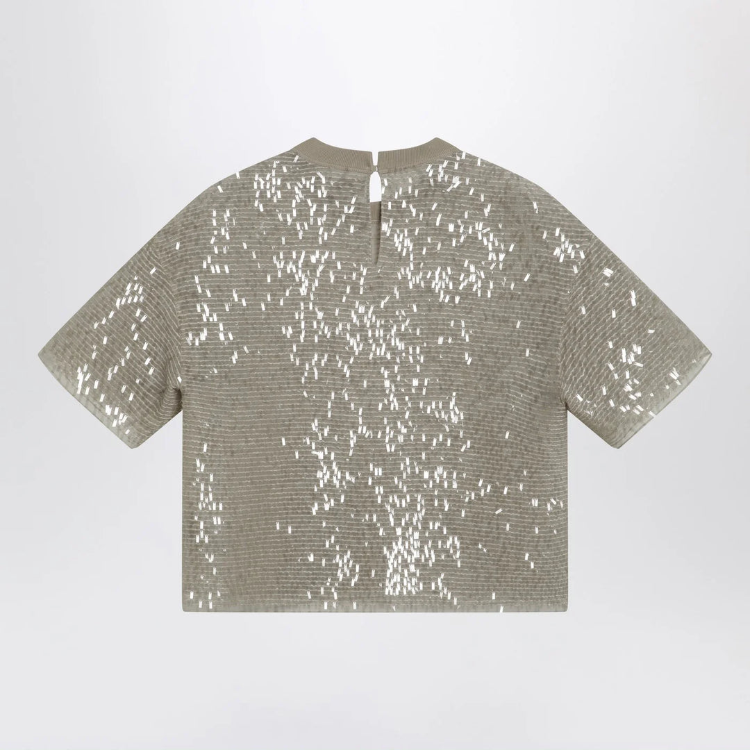 Brunello Cucinelli - Dazzling Cascade Embroidery T-shirt in Crispy silk