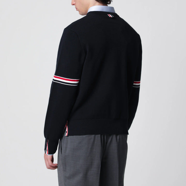 Thom Browne - Navy blue cotton sweater with tricolor details