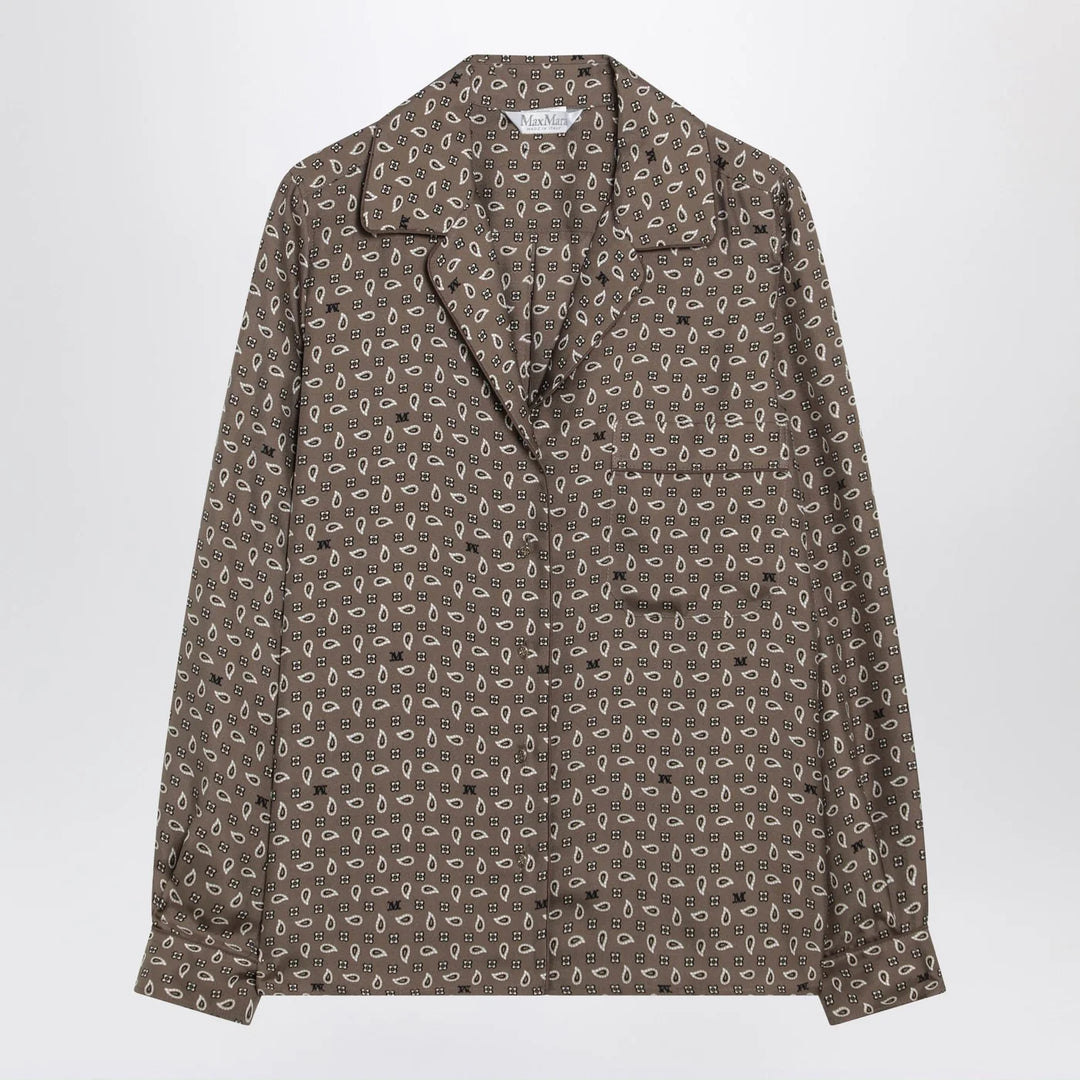 Max Mara - Printed silk shirt in mud colour