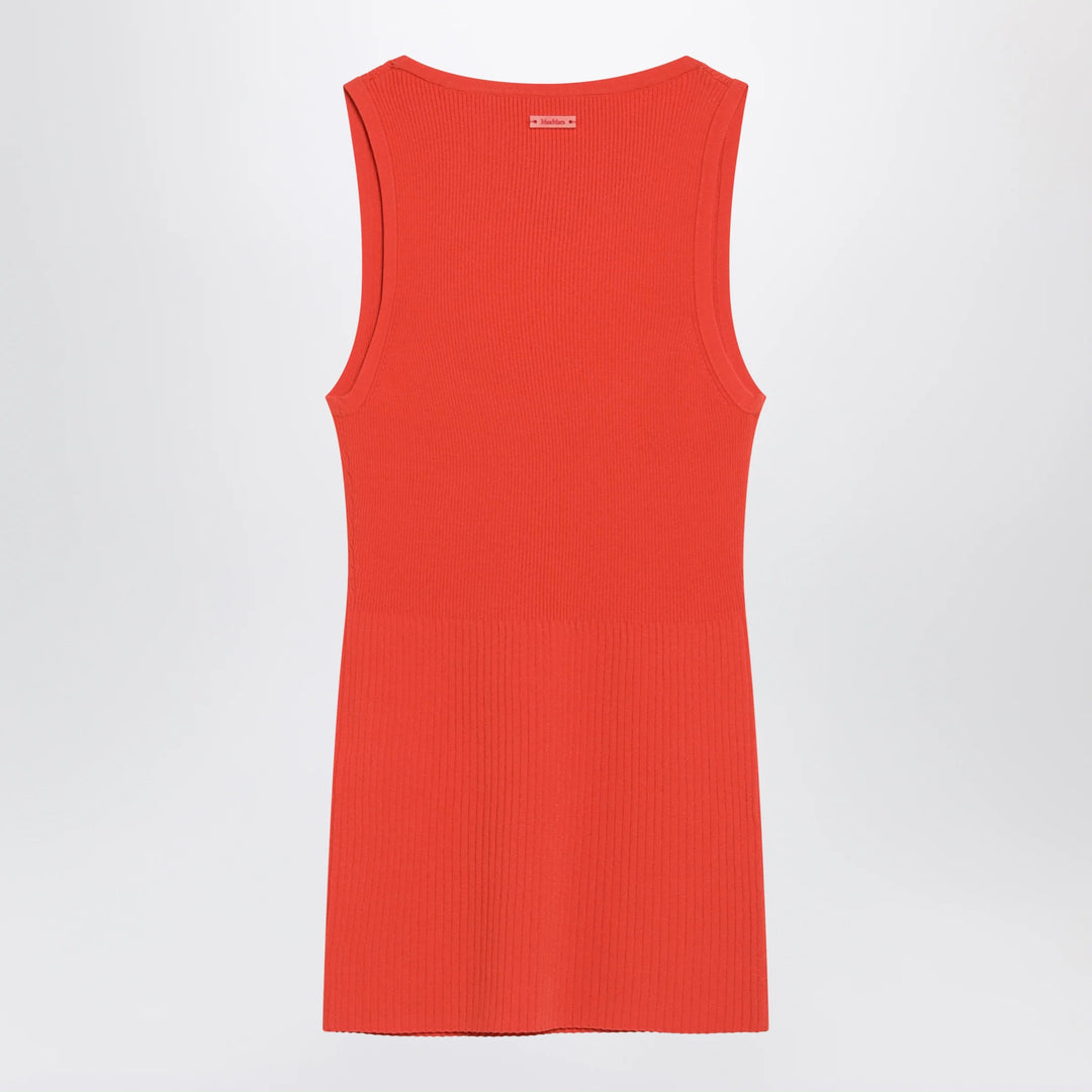 Max Mara - Coral red ribbed technical yarn top