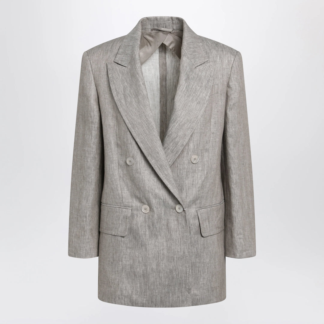 Max Mara - Olimpia double-breasted chevron linen blazer in beige