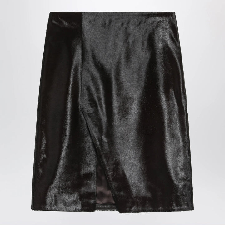 LouLou De Saison - Brown Myra skirt in pony-effect leather