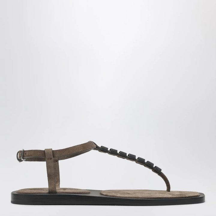 Brunello Cucinelli - Suede thong sandals with Precious Straps