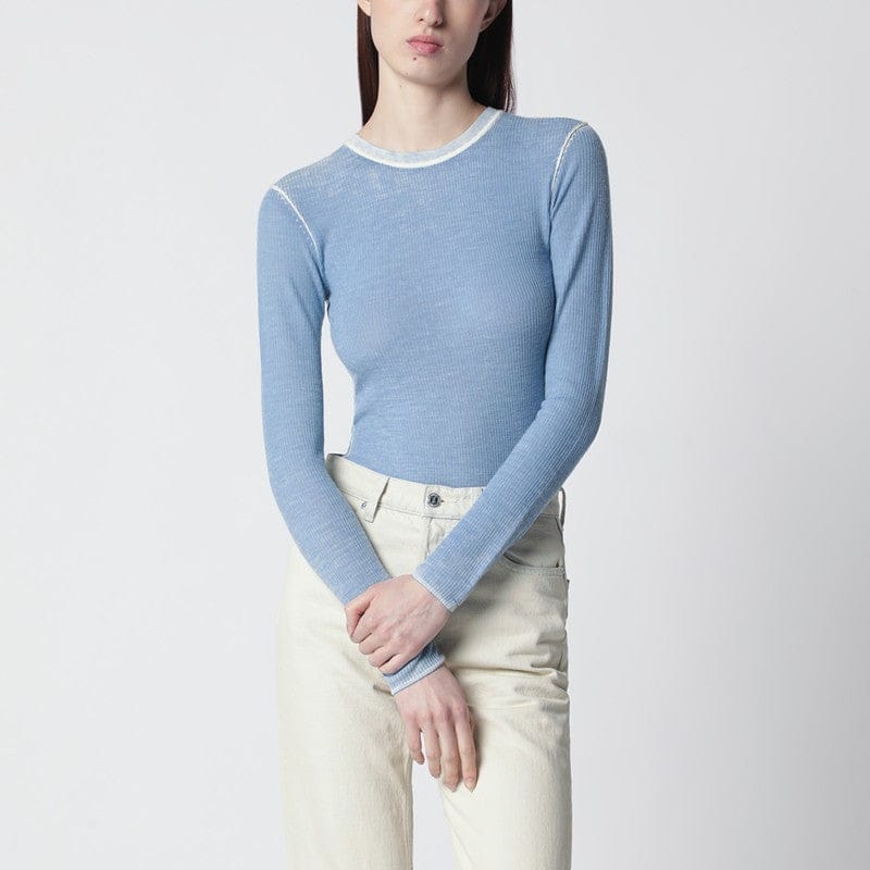 Shirts & Tops 6397 - Light blue ribbed vintage-effect knit - S Brand