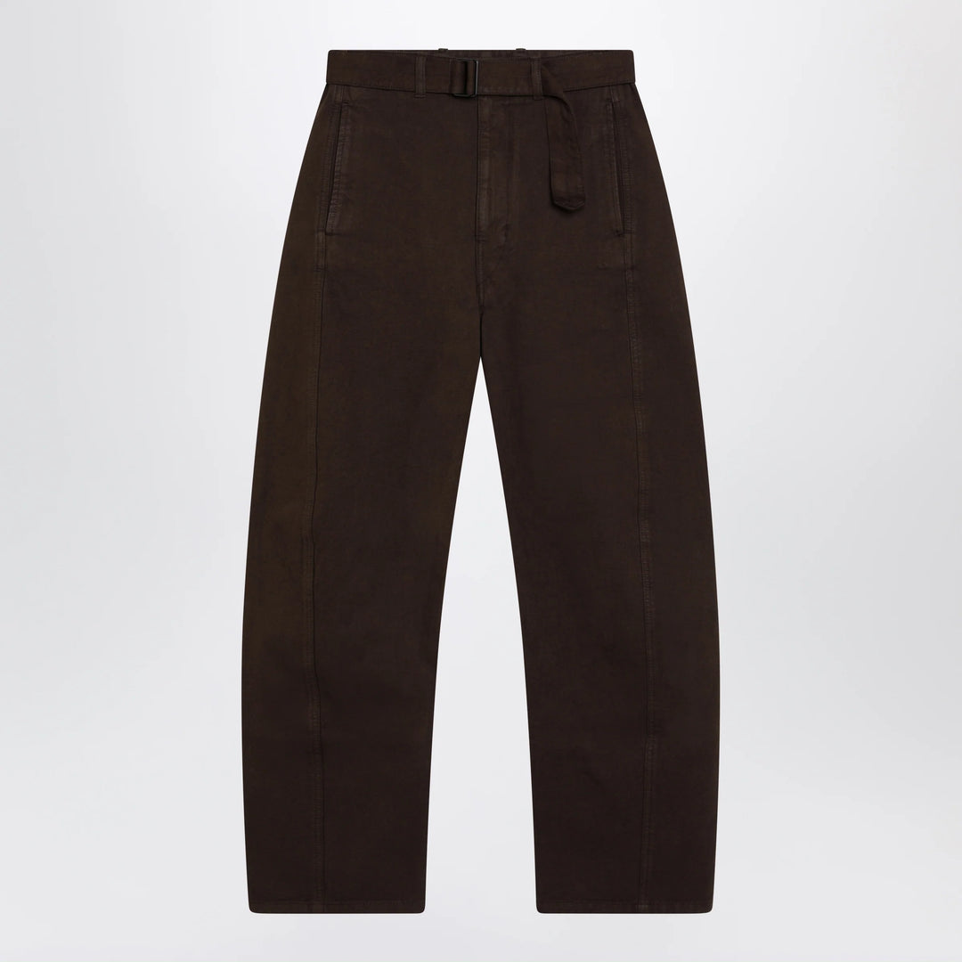 LEMAIRE - Brown cotton trousers with belt