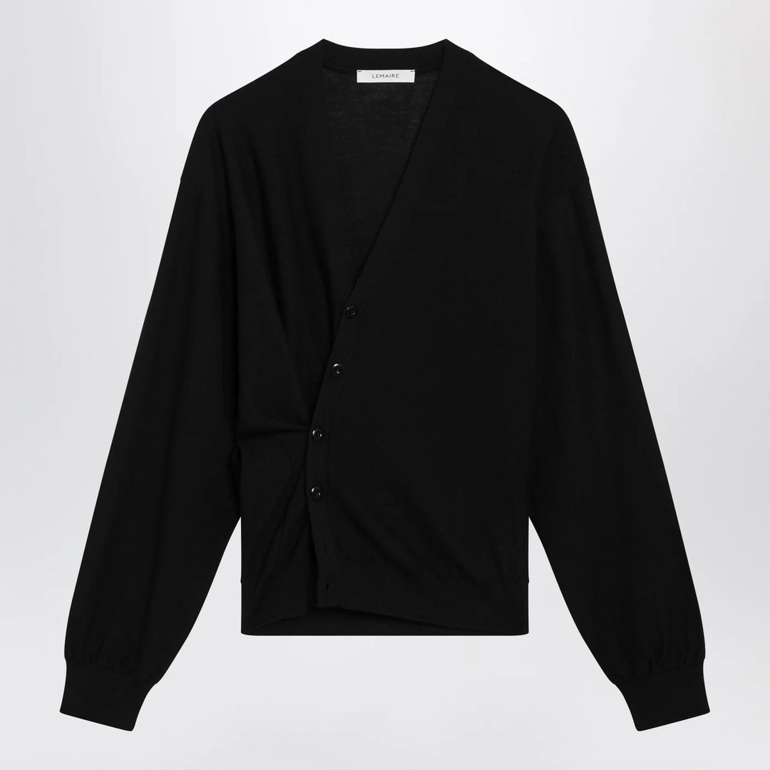 LEMAIRE - Black asymmetric wool-blend cardigan