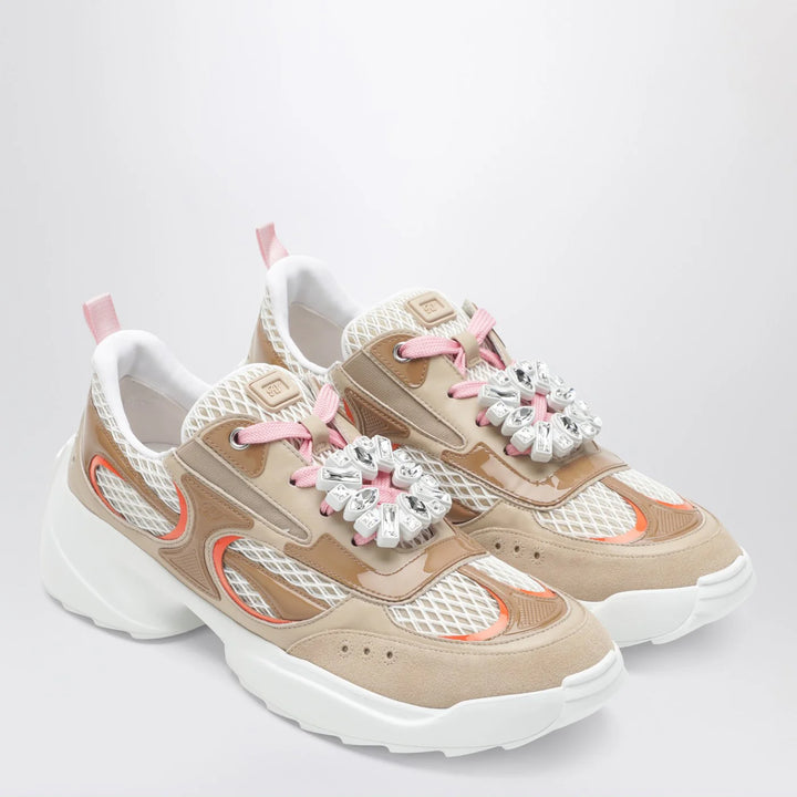 ROGER VIVIER - Viv’ on the Run beige/white leather and fabric sneaker