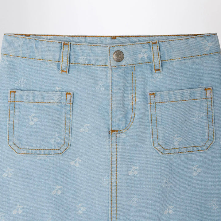 Bonpoint - Tison denim skirt with jacquard cherries