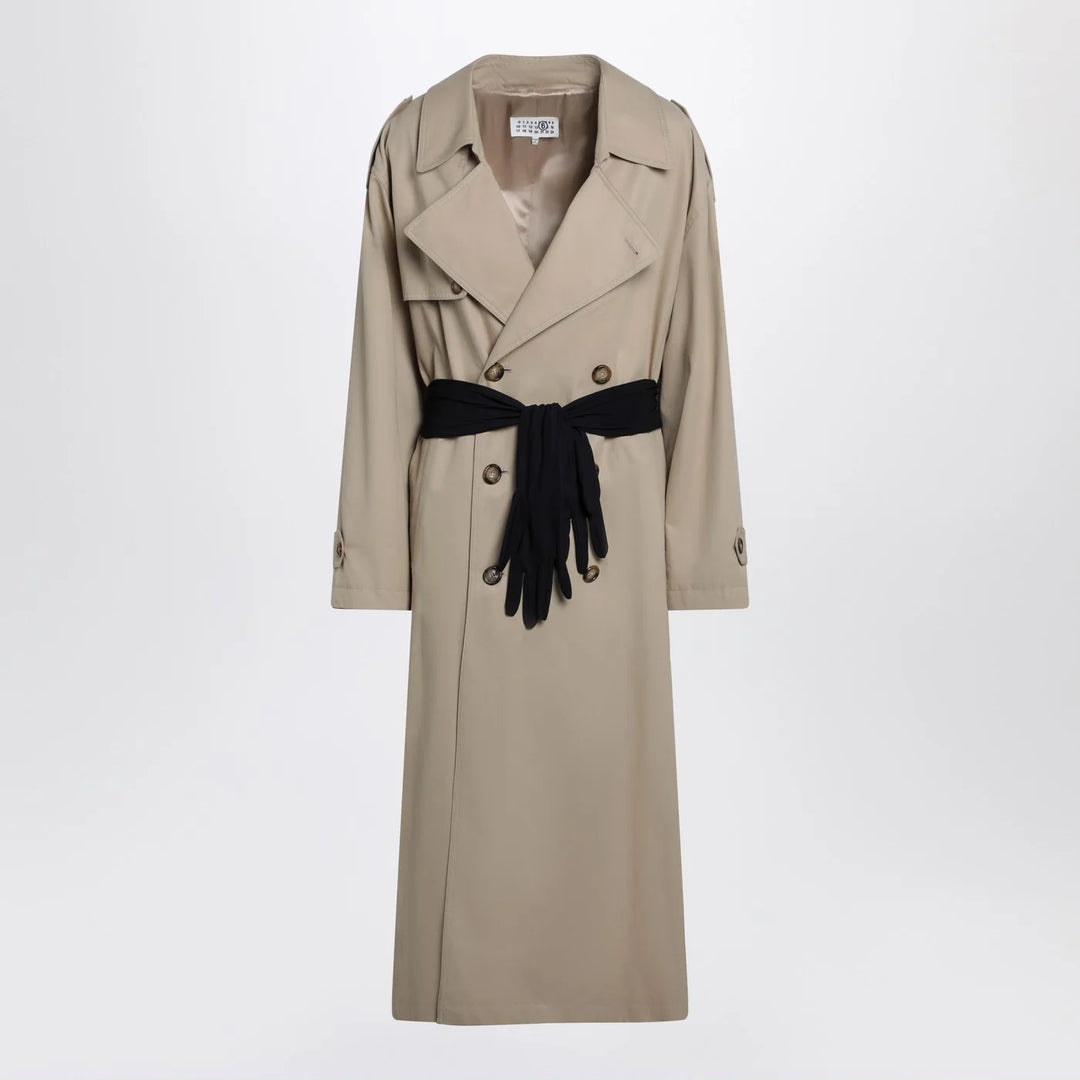 MM6 Maison Margiela - Beige cotton trench coat with gloves