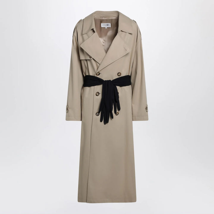 MM6 Maison Margiela - Beige cotton trench coat with gloves