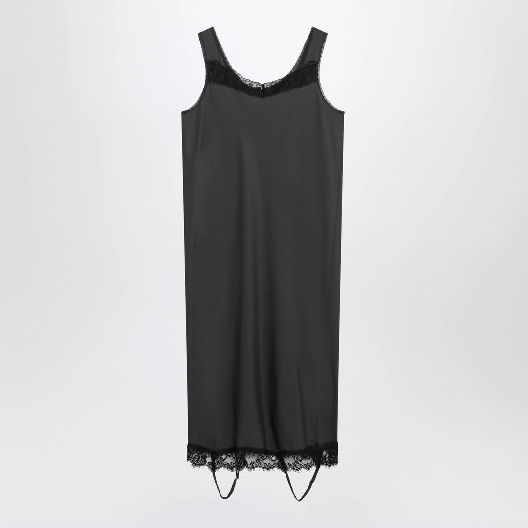 MM6 Maison Margiela - Grey midi slip dress with lace trims