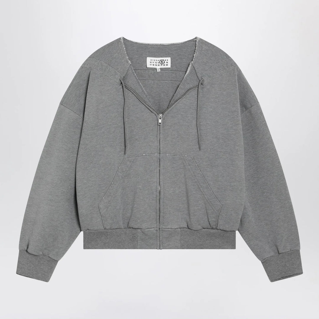 MM6 Maison Margiela - Felpa con zip e coulisse in cotone grigia