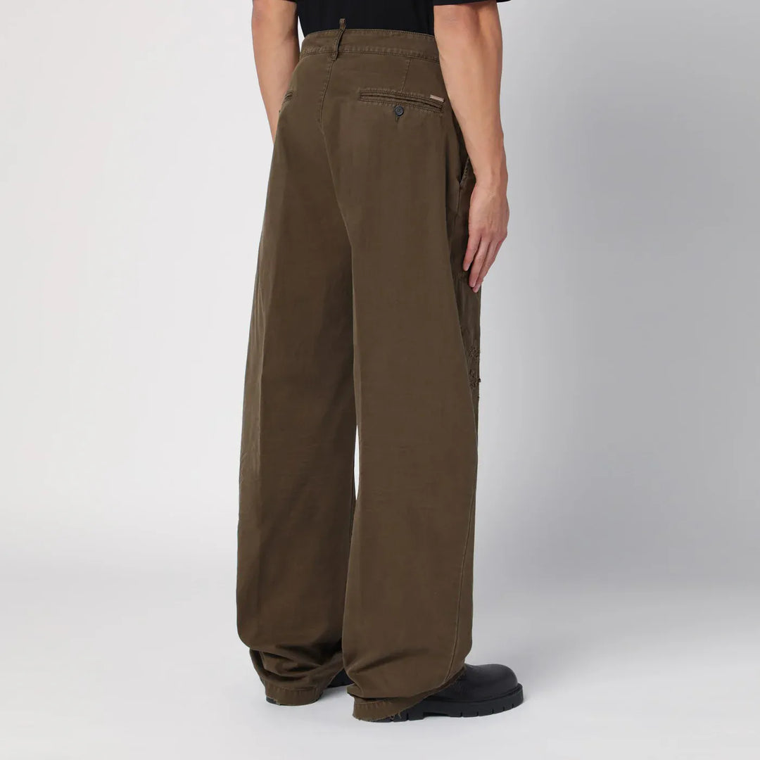 Dsquared2 - Military green wide trousers with wear