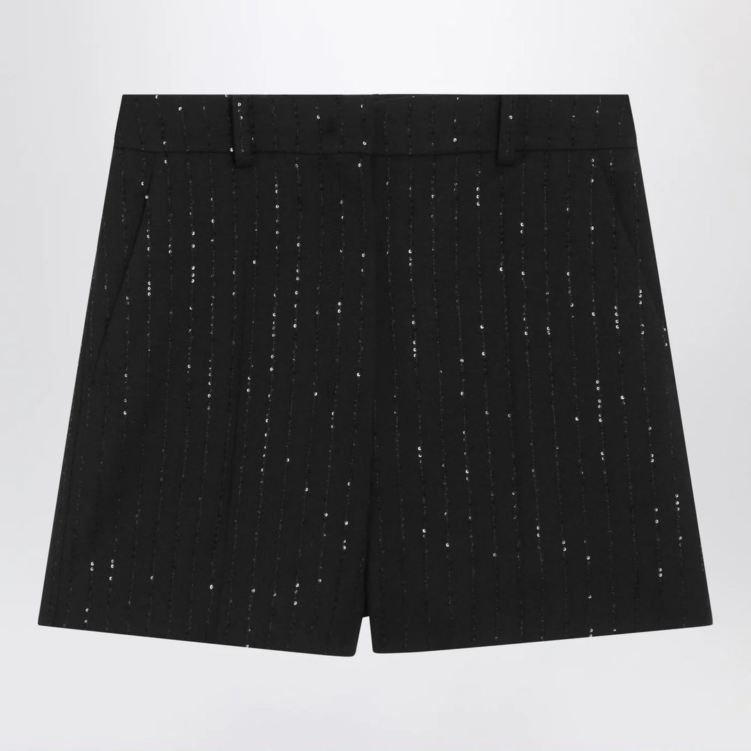 Max Mara Pianoforte - Black Shorts with pinstripe-effect micro sequins