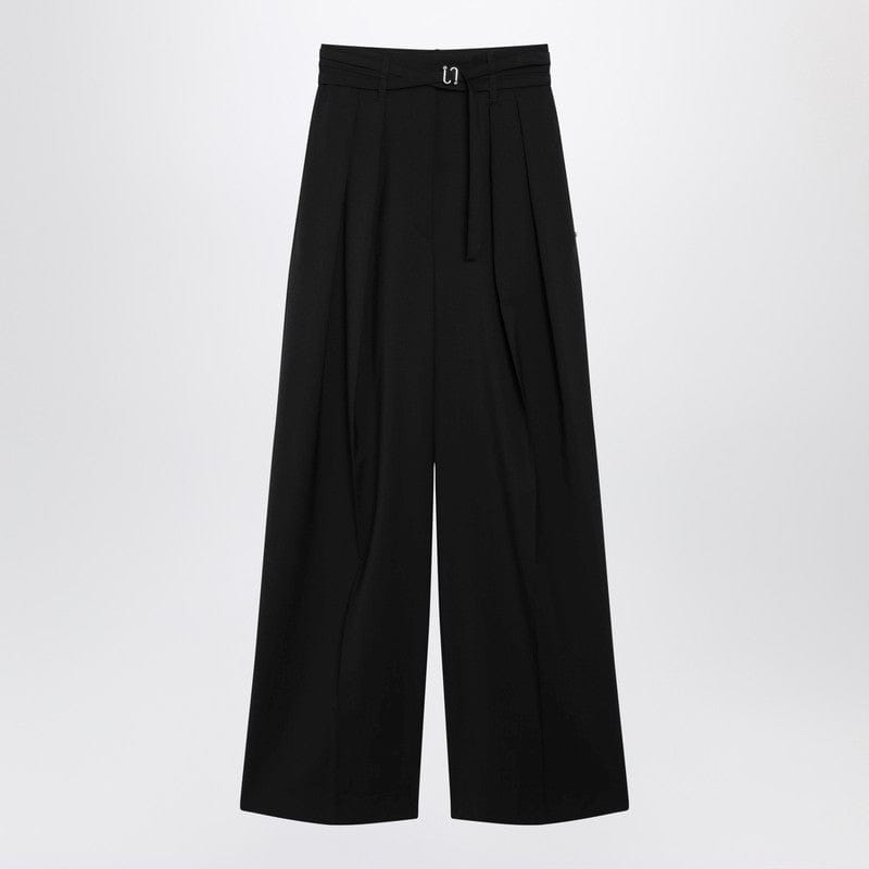 Pants Sportmax - Black wide-leg stretch-wool trousers - 42 IT Brand