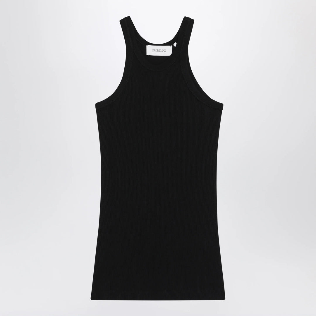 Sportmax - Ribbed cotton and silk halterneck tank top in black