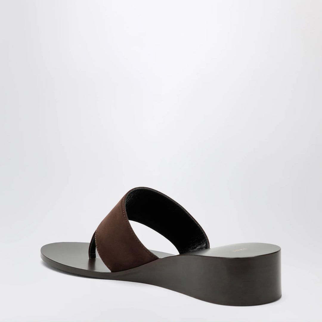 Jude - Brown high-heel suede flip-flops