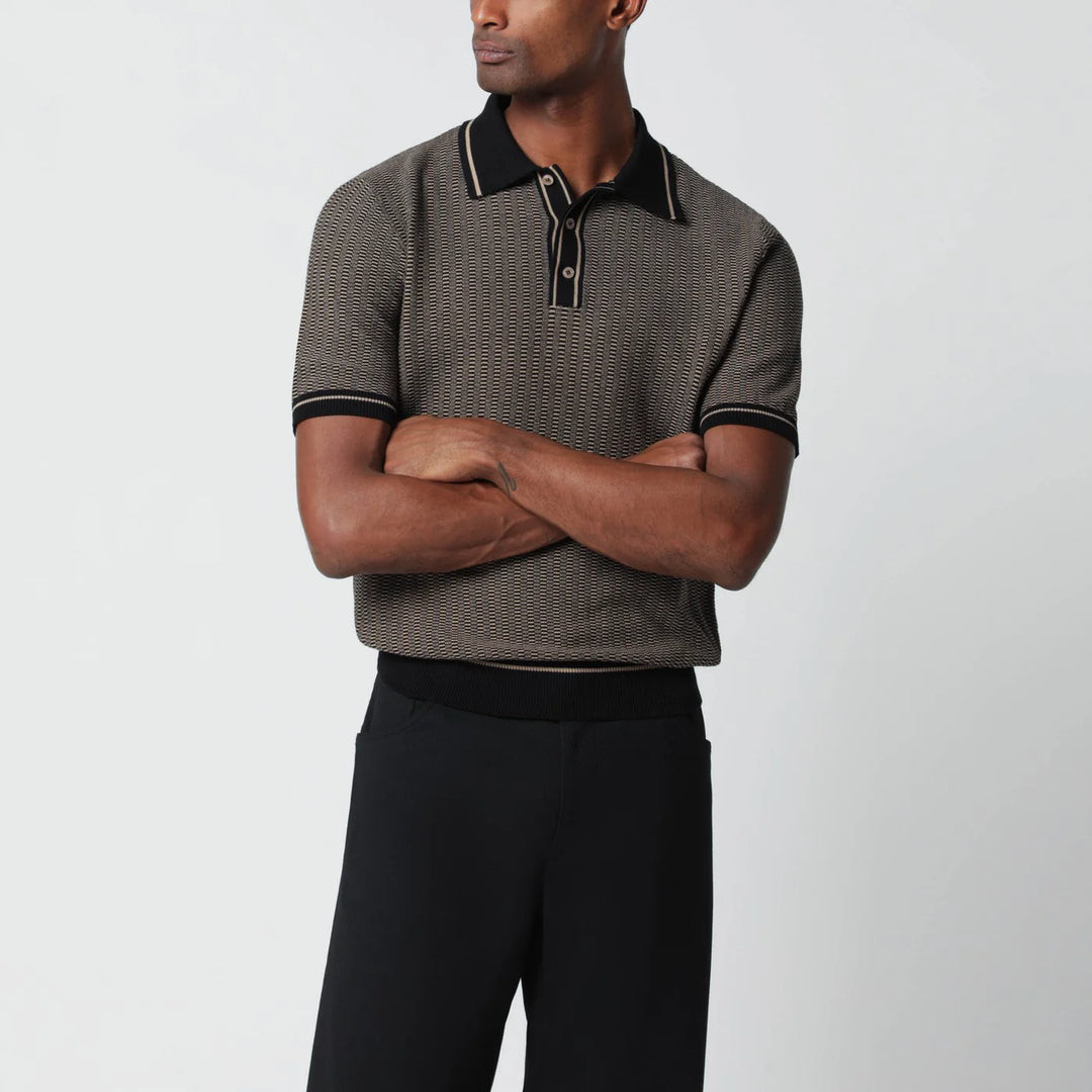 Tagliatore - Brown polo shirt with jacquard pattern
