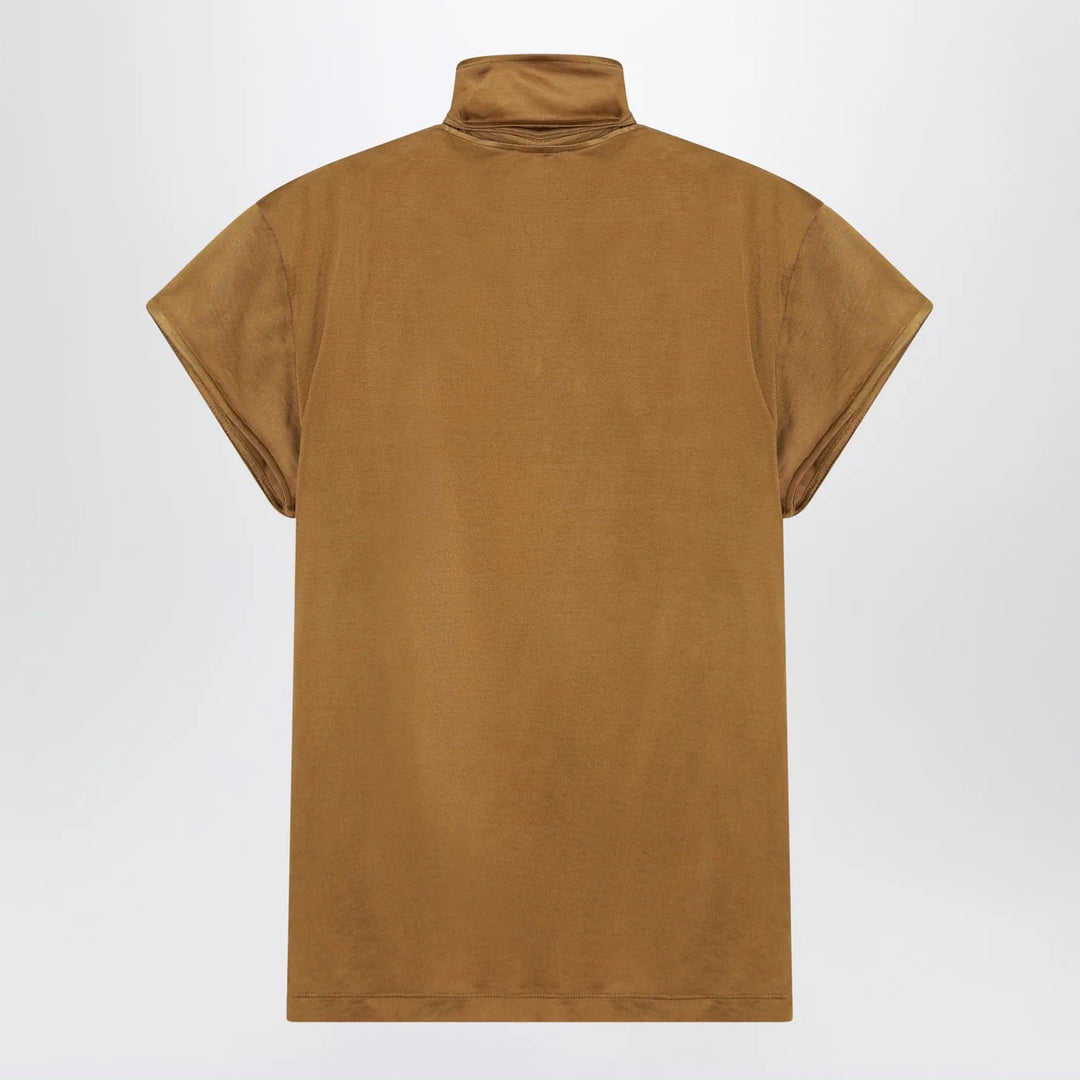 LEMAIRE - Cinnamon-brown T-shirt with scarf detail