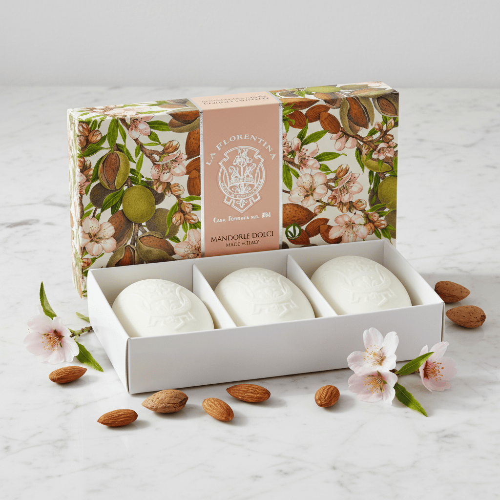 La Florentina Sweet Almond 3 Oval Soaps 150g Brand 150g 3 Bar Soaps Gift Boxed