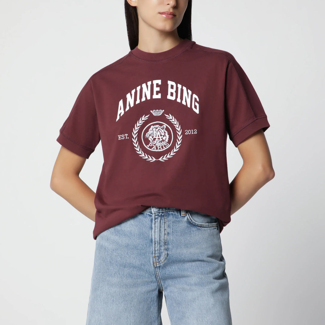 ANINE BING - Burgundy logo-print T-shirt Brand XS