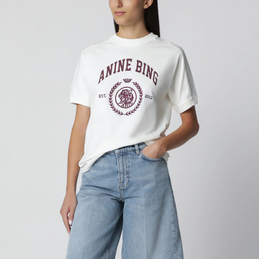 ANINE BING - Cream logo-print T-shirt Brand XS