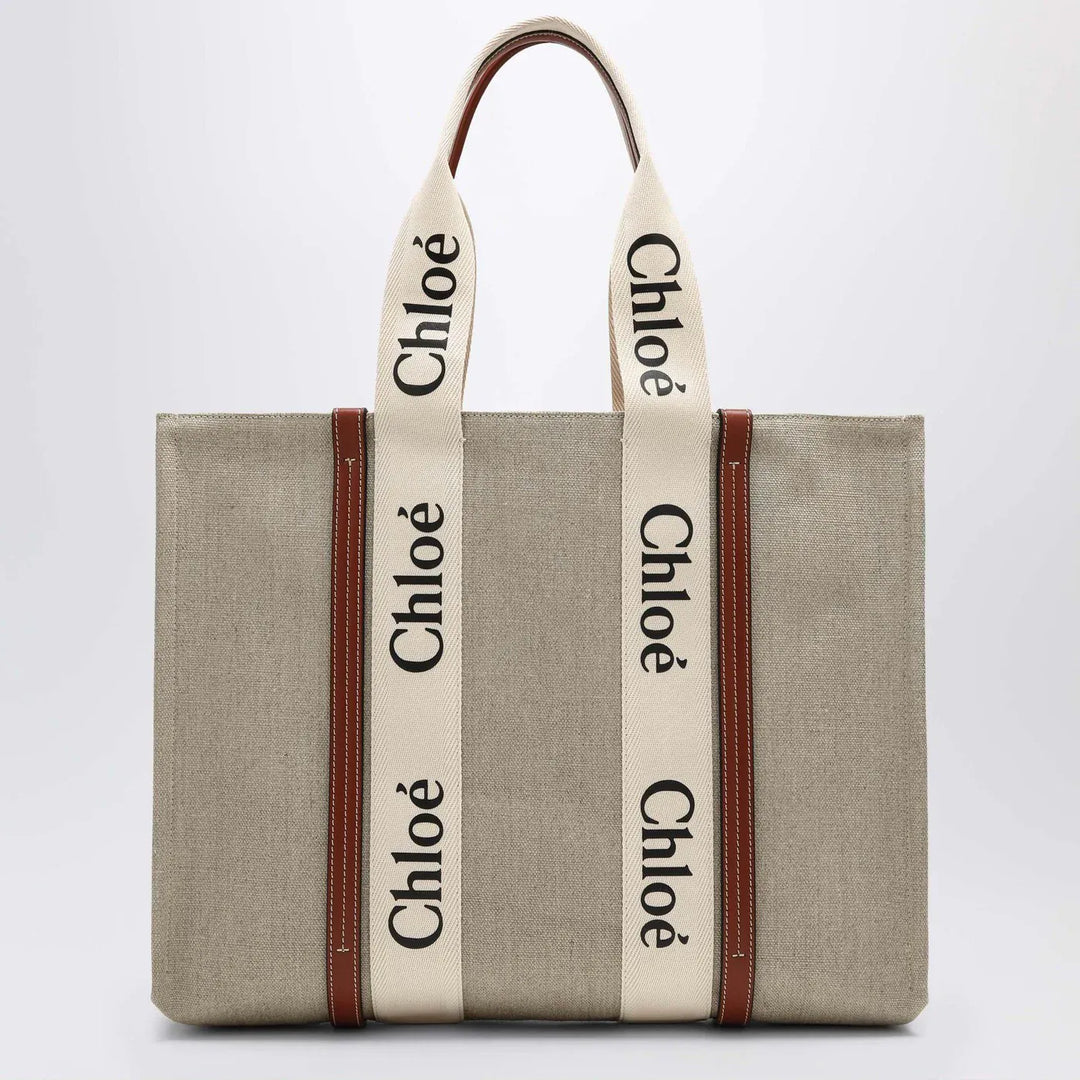 Chloé - Large Woody tote bag in beige canvas Brand Apparel &amp; Accessories TU