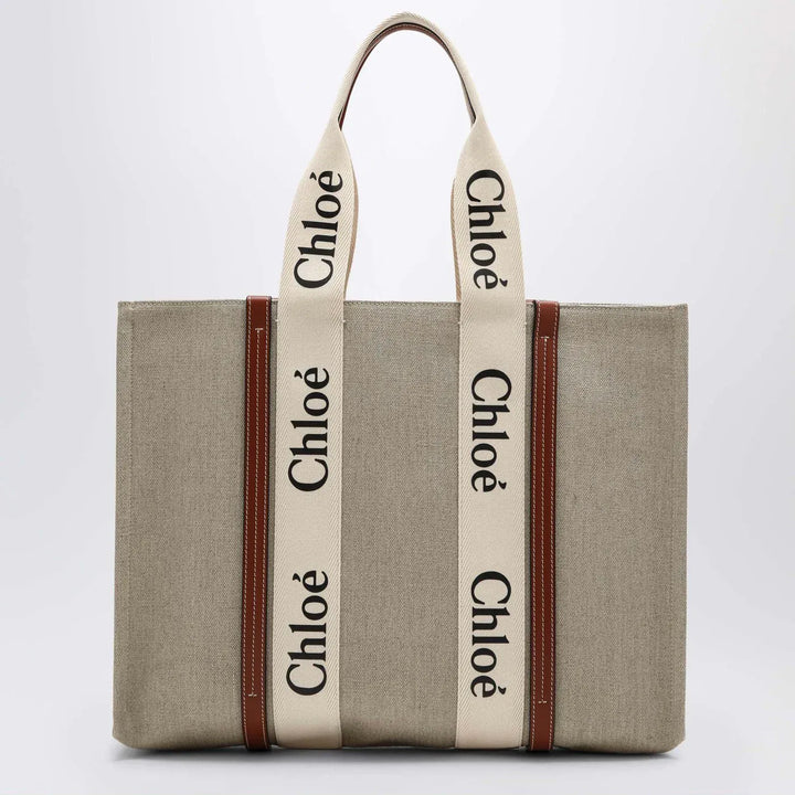Chloé - Large Woody tote bag in beige canvas Brand Apparel &amp; Accessories TU