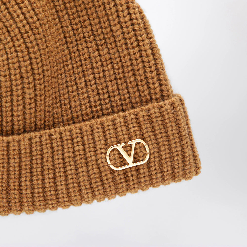 Valentino - Camel Vlogo Signature cashmere beanie Brand Apparel & Accessories > Clothing Accessories > Hats TU