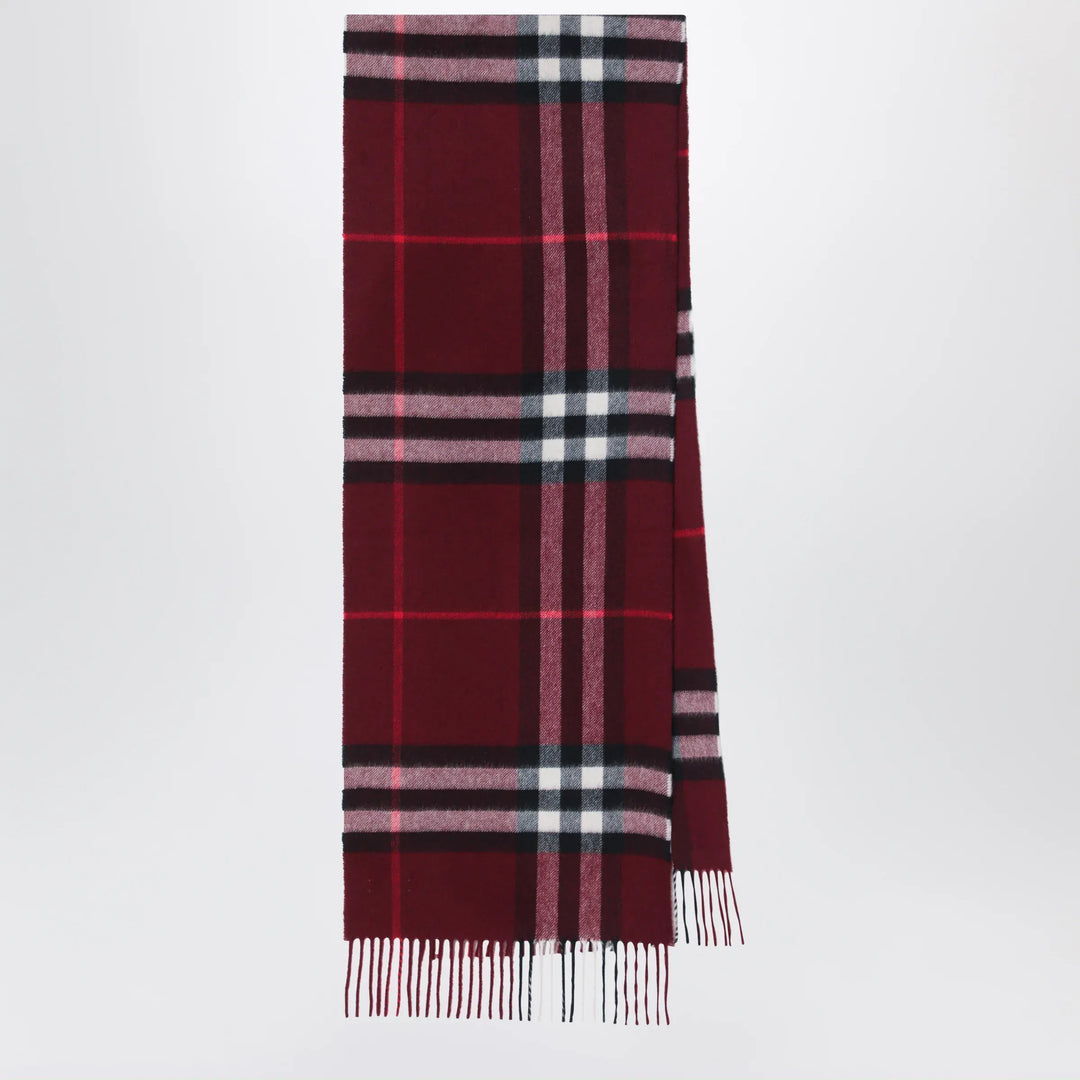 Burberry - Burgundy cashmere scarf with a checked pattern Brand Apparel & Accessories > Clothing Accessories > Scarves & Shawls TU