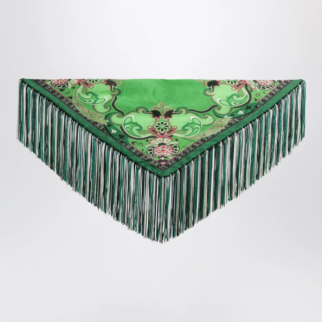 ETRO - Green silk jacquard scarf with fringes Brand Apparel &amp; Accessories > Clothing Accessories > Scarves &amp; Shawls TU