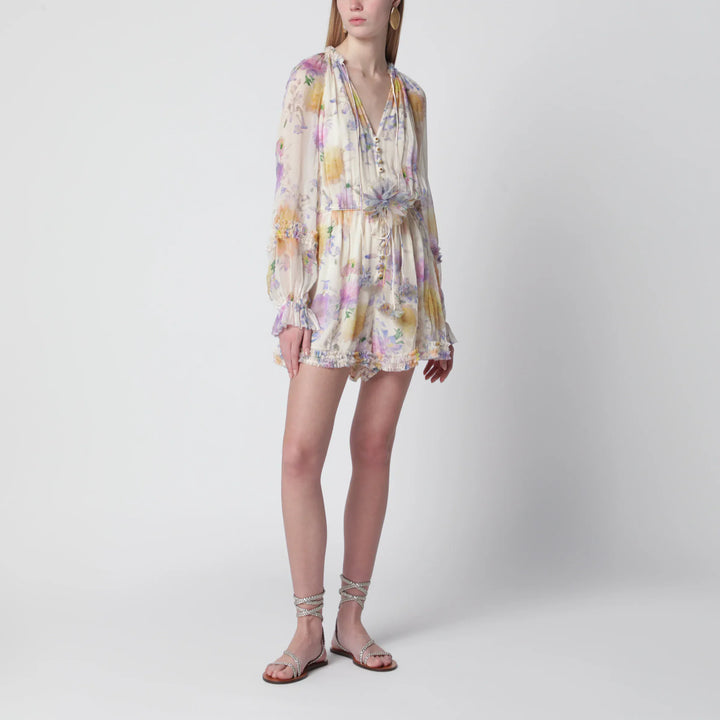 ZIMMERMANN - Cream short jumpsuit with floral pattern Brand Apparel &amp; Accessories > Clothing > One-Pieces > Jumpsuits &amp; Rompers 1