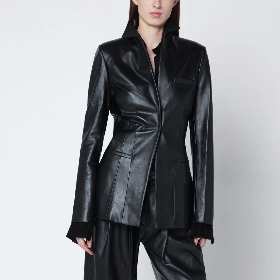 Francesco Murano - Black single-breasted leather blazer Brand Apparel & Accessories > Clothing > Outerwear > Coats & Jackets 42  IT