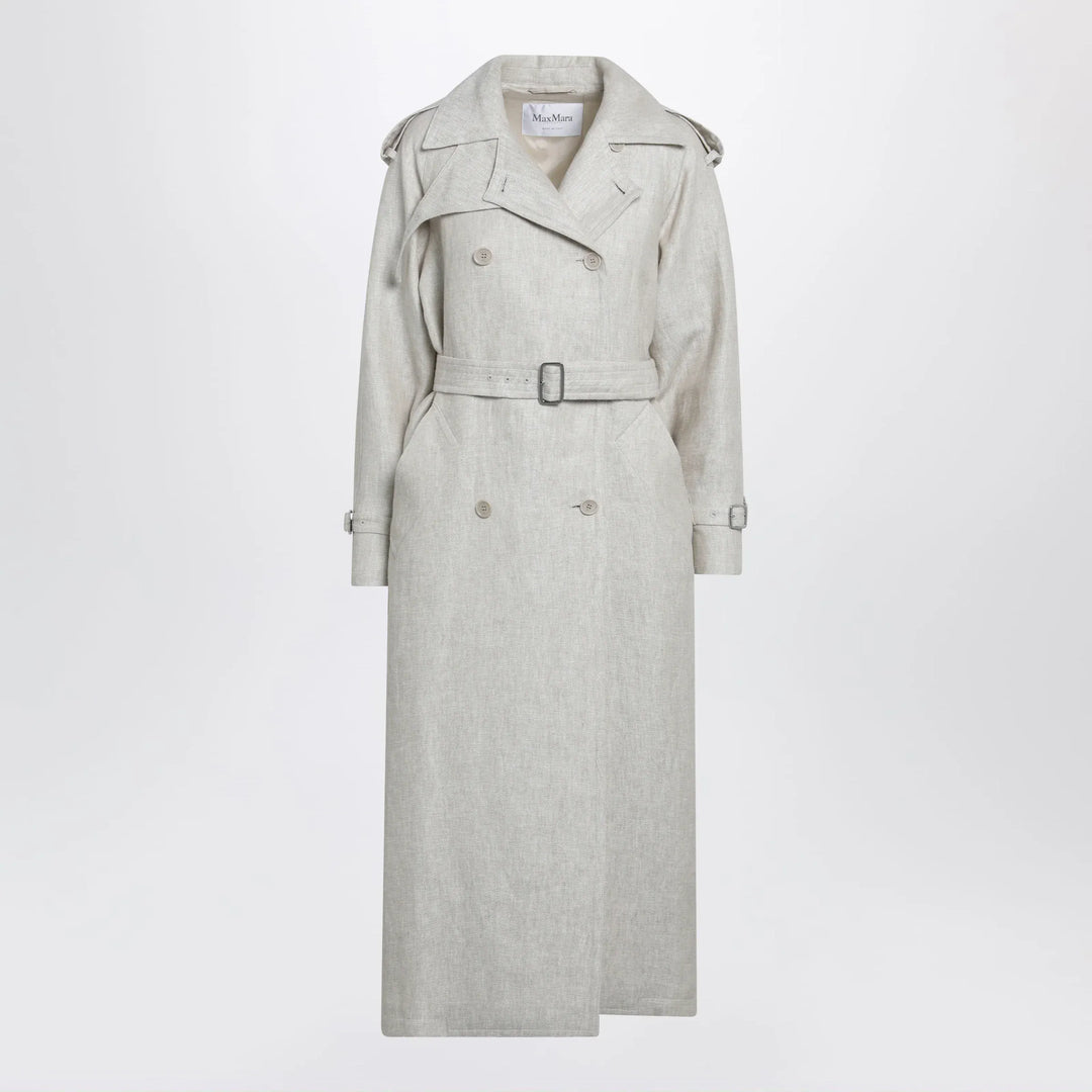 Max Mara - Sand-coloured double-breasted duster coat in linen drill Brand Apparel & Accessories > Clothing > Outerwear > Coats & Jackets 40  IT