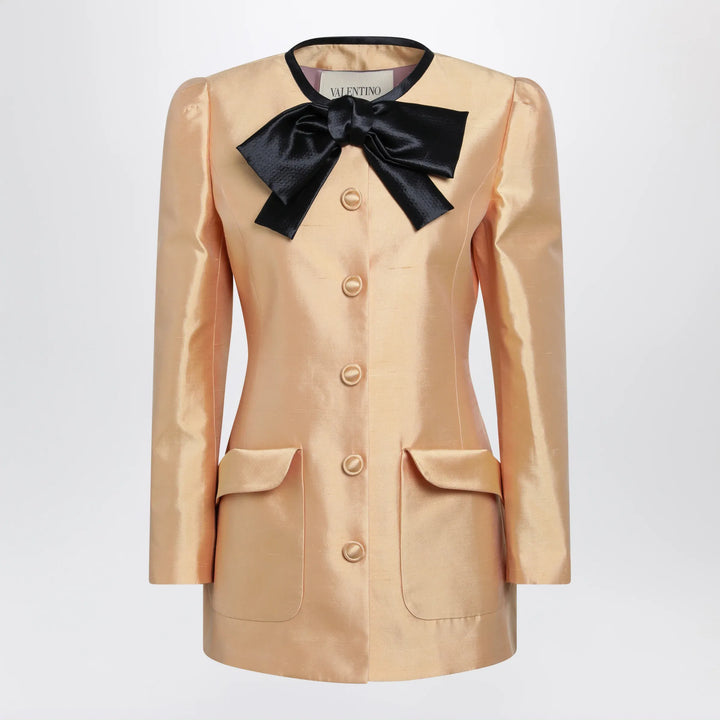 Valentino - Pea coat in shantung in melon/black Brand Apparel &amp; Accessories > Clothing > Outerwear > Coats &amp; Jackets 40  IT