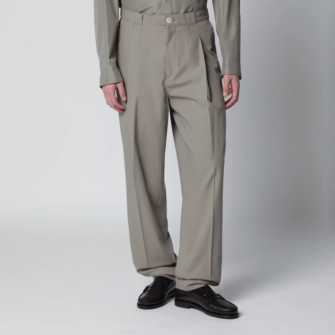 Brunello Cucinelli - Twill cotton trousers with pleats in khaki Brand Apparel & Accessories > Clothing > Pants 50 IT
