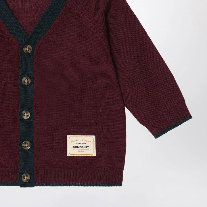 Bonpoint - Burgundy wool cardigan Brand Apparel &amp; Accessories > Clothing > Shirts &amp; Tops 12M