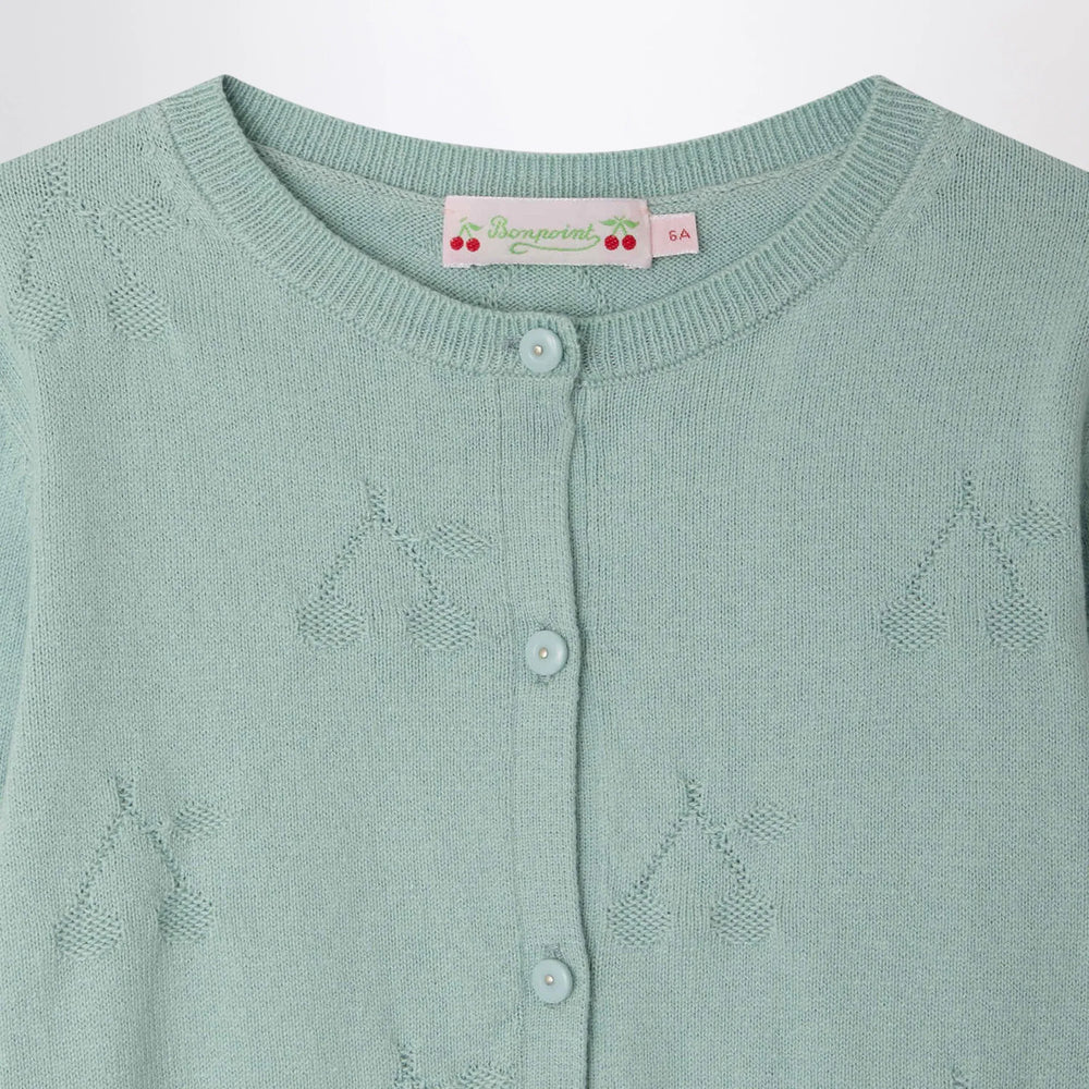 Bonpoint - Lysia celadon green cardigan with cherries Brand Apparel & Accessories > Clothing > Shirts & Tops