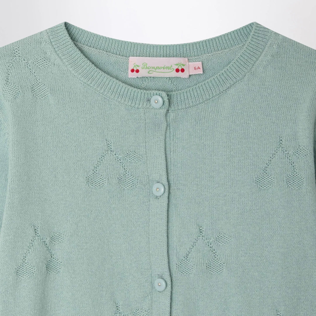 Bonpoint - Lysia celadon green cardigan with cherries Brand Apparel &amp; Accessories > Clothing > Shirts &amp; Tops