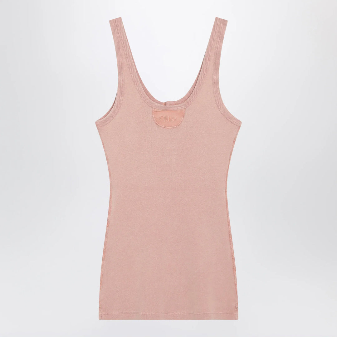Chloé - Fitted Henley tank top in ribbed organic cotton, pink Brand Apparel &amp; Accessories > Clothing > Shirts &amp; Tops S