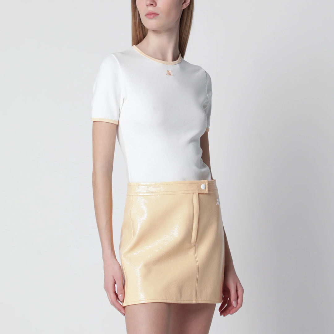 Courrèges - White/orange contrast cotton crew-neck T-shirt Brand Apparel &amp; Accessories > Clothing > Shirts &amp; Tops S