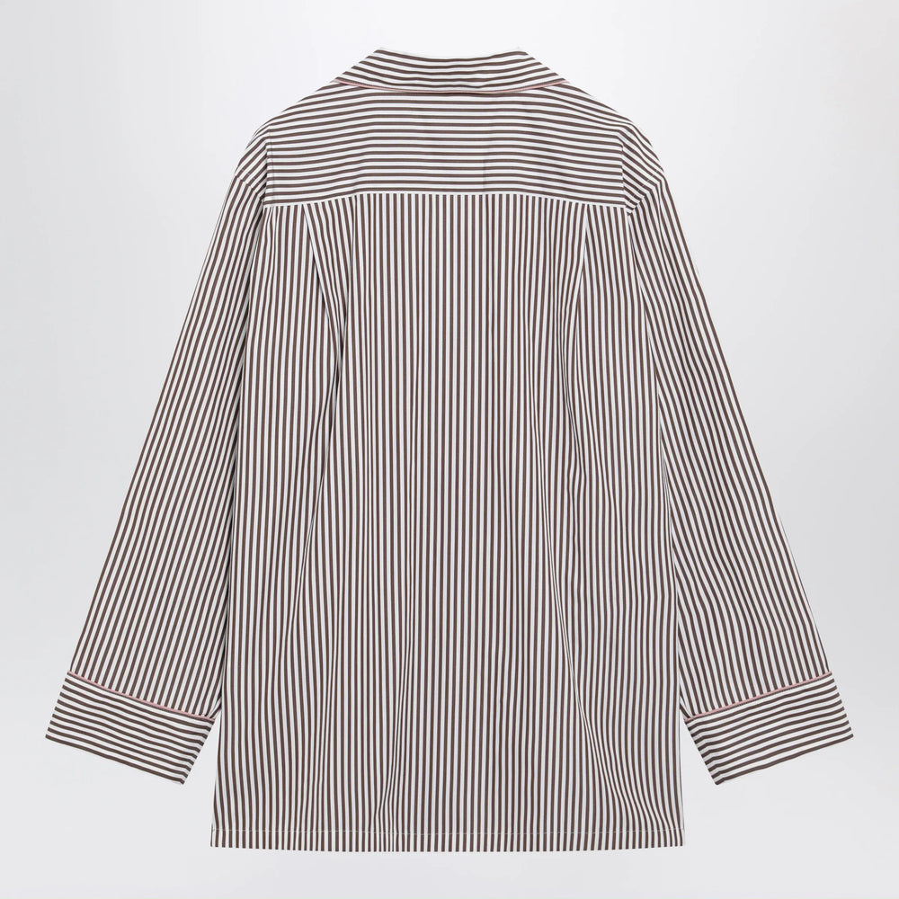 Dolce&Gabbana - Brown striped cotton shirt with revere collar Brand Apparel & Accessories > Clothing > Shirts & Tops 42  IT