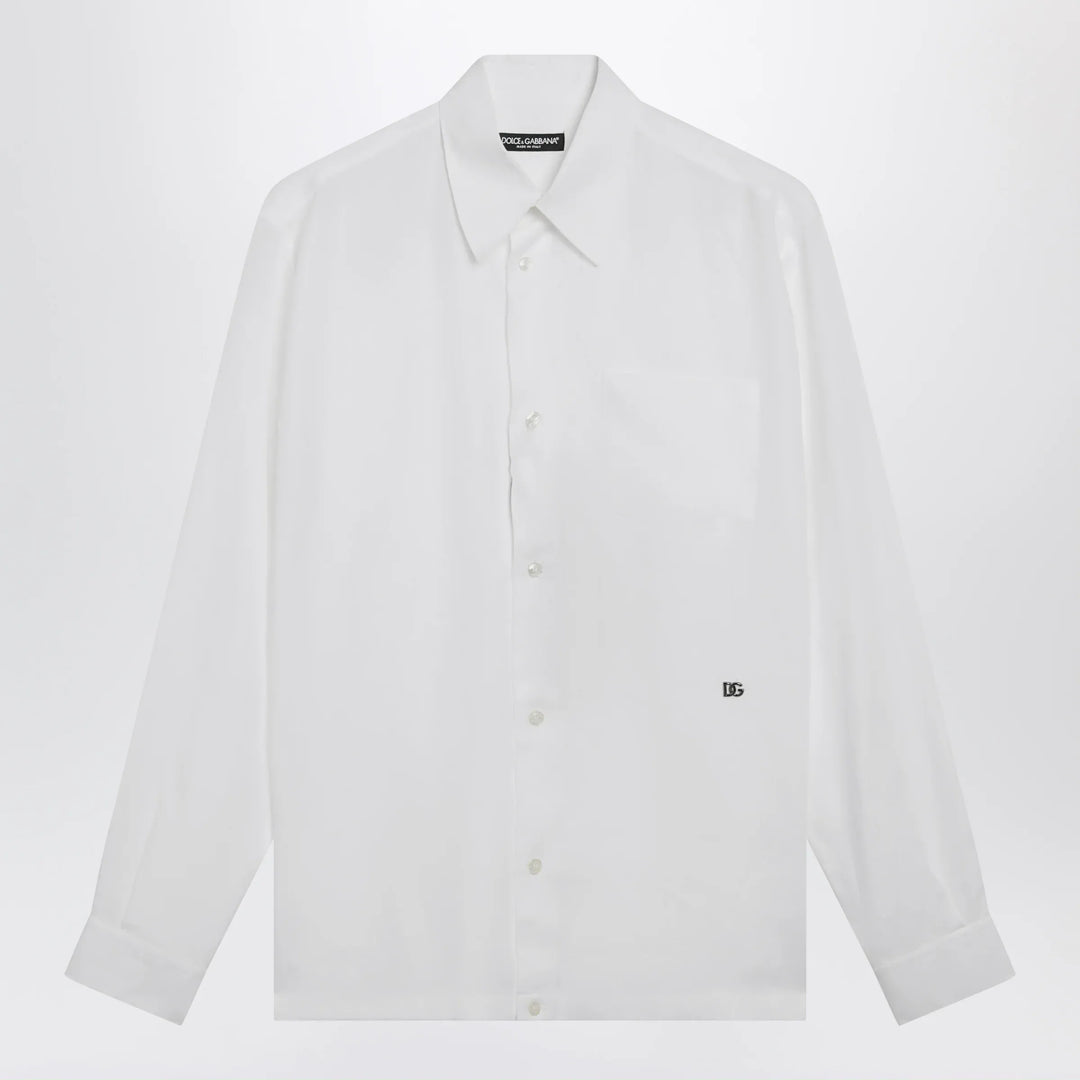 Dolce&amp;Gabbana - Hawaii-fit linen shirt with DG hardware, optic white Brand Apparel &amp; Accessories > Clothing > Shirts &amp; Tops 39