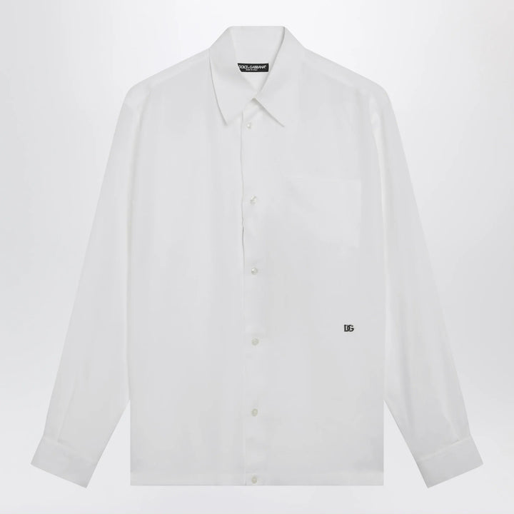 Dolce&amp;Gabbana - Hawaii-fit linen shirt with DG hardware, optic white Brand Apparel &amp; Accessories > Clothing > Shirts &amp; Tops 39